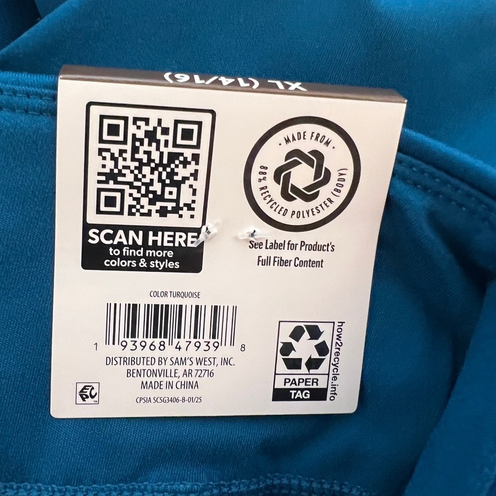 Member's Mark Girls Active Leggings XL 14/16 Turquoise Pockets SG3406-B NEW - Picture 7 of 7